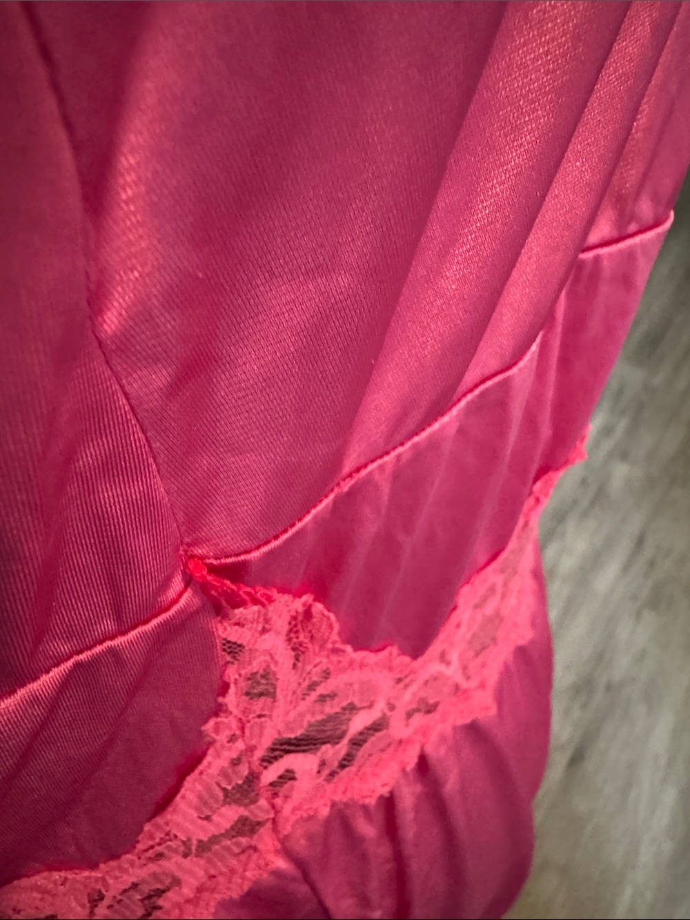 Vintage Union Made 80s Drop Waist Fuchsia Lace-Trim Nightgown - Picture 5 of 13